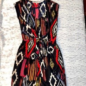 Collective Concepts Multi Color Button Down Dress W/ Tie. Size XS